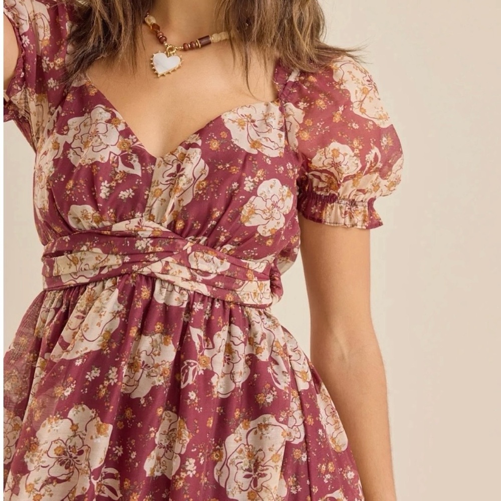 Altar'd State Burgundy Floral Maxi Dress - Picture 2 of 7